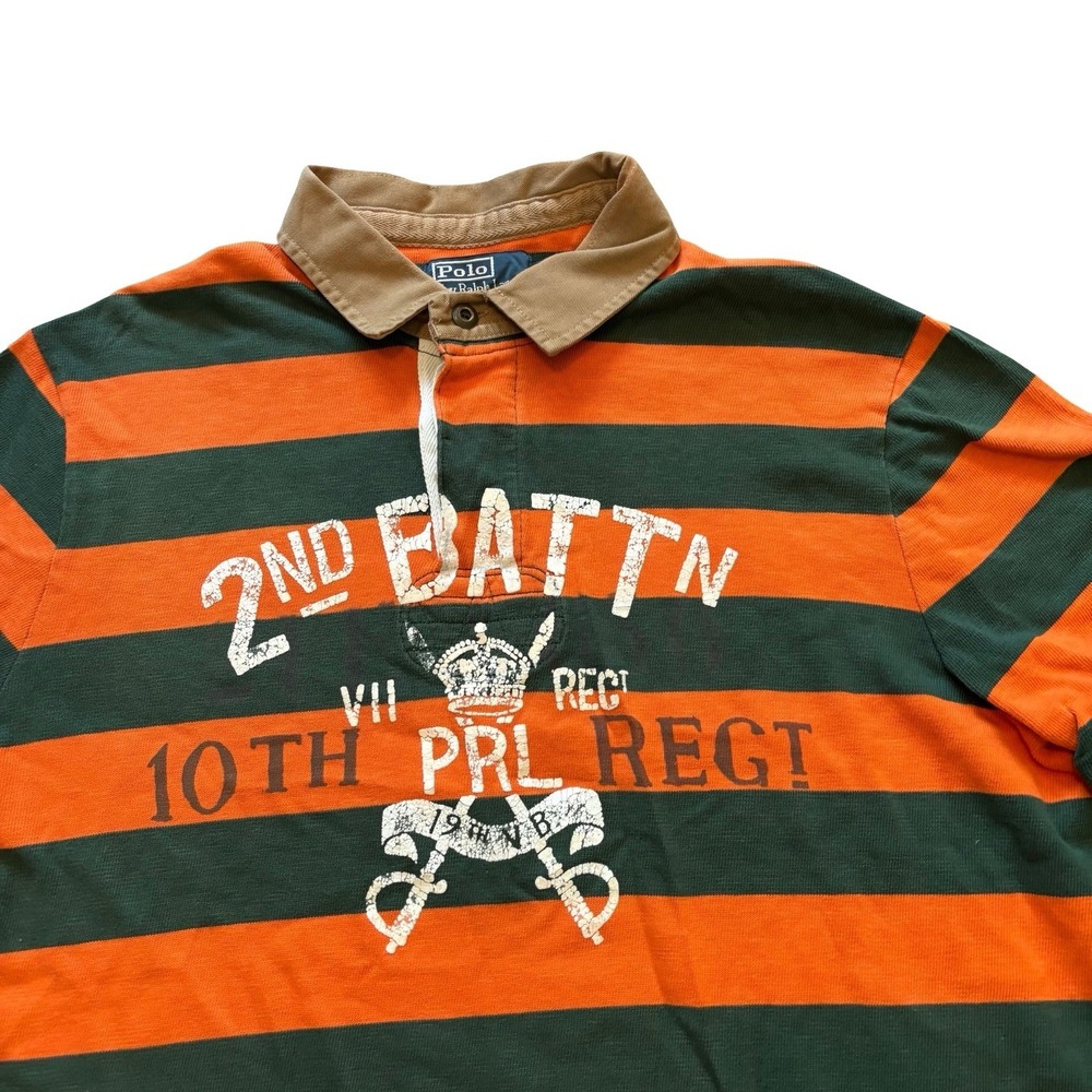 Polo Ralph Lauren Mens 10th Regiment Rugby Shirt Orange Green Striped Large L